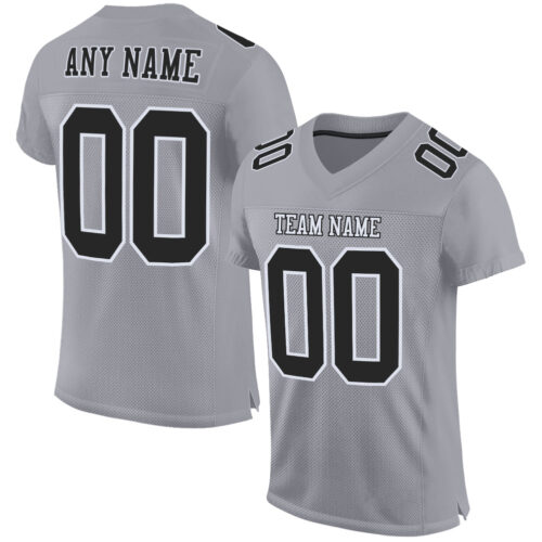 Gray0368_e58f586c-5e3f-4f58-8ad7-381b1039d32b Custom Gray Black-White Mesh Authentic Football Jersey