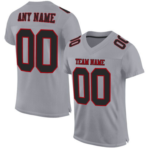 Gray0374_c839a740-46d2-460e-b27e-eebb46c4b678 Custom Gray Black-Red Mesh Authentic Football Jersey