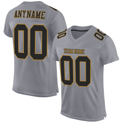 Gray0390 Custom Gray Black-Old Gold Mesh Authentic Football Jersey