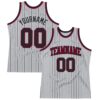 Custom Gray Black Pinstripe Black-Maroon Authentic Basketball Jersey