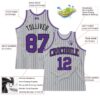 Custom Gray Black Pinstripe Purple Authentic Basketball Jersey
