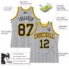 Custom Gray Black Pinstripe Black-Gold Authentic Basketball Jersey