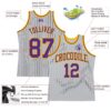 Custom Gray Black Pinstripe Purple-Gold Authentic Basketball Jersey
