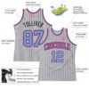 Custom Gray Black Pinstripe Light Blue-Pink Authentic Basketball Jersey