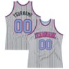 Custom Gray Black Pinstripe Light Blue-Pink Authentic Basketball Jersey