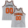 Custom Gray Black Pinstripe Orange Authentic Basketball Jersey