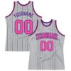 Custom Gray Black Pinstripe Pink-Purple Authentic Basketball Jersey