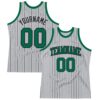 Custom Gray Black Pinstripe Kelly Green Authentic Basketball Jersey