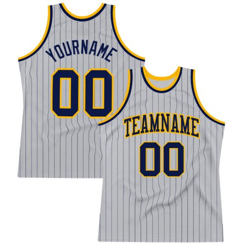 Gray0450 Custom Gray Navy Pinstripe Navy-Gold Authentic Basketball Jersey
