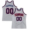 Custom Gray Navy Pinstripe Navy-Red Authentic Basketball Jersey