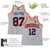 Custom Gray Navy Pinstripe Navy-Orange Authentic Basketball Jersey