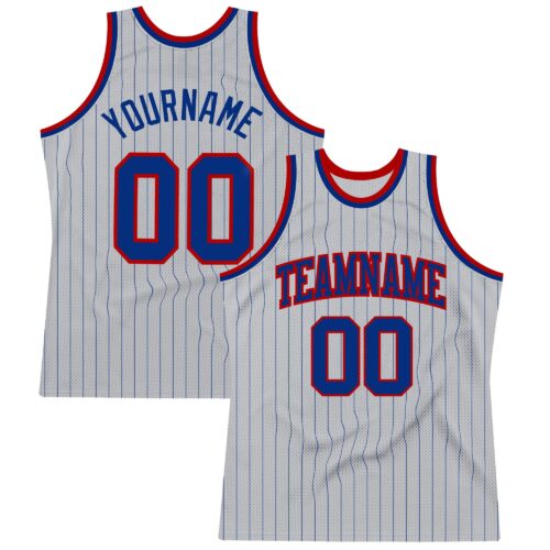Gray0454 Custom Gray Royal Pinstripe Royal-Red Authentic Basketball Jersey