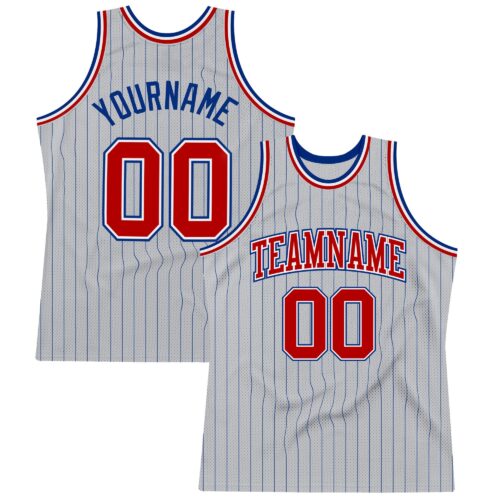 Gray0455 Custom Gray Royal Pinstripe Red-White Authentic Basketball Jersey