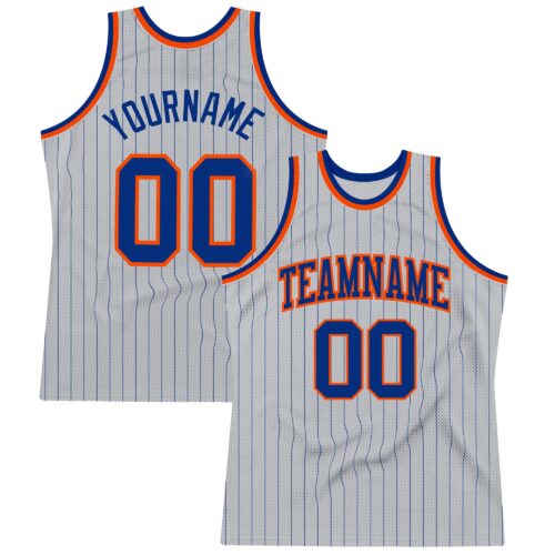 Gray0456 Custom Gray Royal Pinstripe Royal-Orange Authentic Basketball Jersey