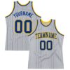 Custom Gray Royal Pinstripe Royal-Gold Authentic Basketball Jersey