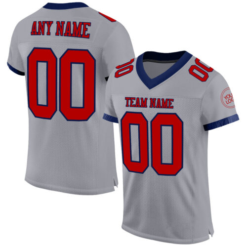 Gray0544 Custom Gray Red-Navy Mesh Authentic Football Jersey
