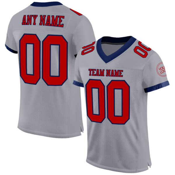 Gray0544 Custom Gray Red-Navy Mesh Authentic Football Jersey