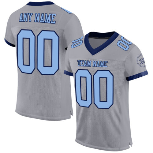 Gray0545 Custom Gray Light Blue-Navy Mesh Authentic Football Jersey