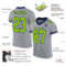 Gray0547-1 Custom Gray Neon Green-Navy Mesh Authentic Football Jersey