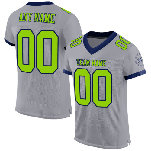 Gray0547 Custom Gray Neon Green-Navy Mesh Authentic Football Jersey