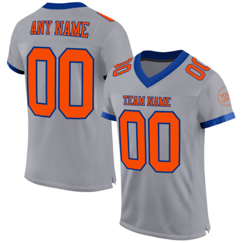 Gray0548 Custom Gray Orange-Navy Mesh Authentic Football Jersey