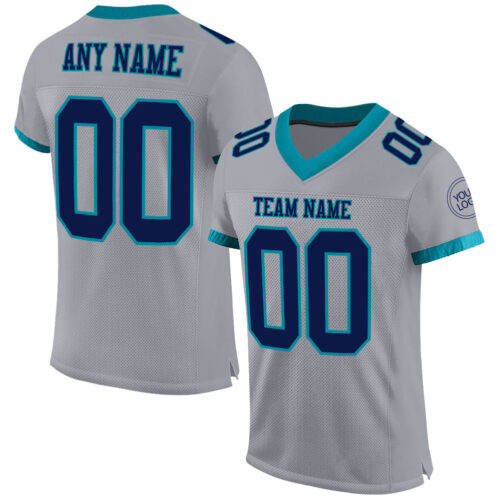 Gray0552 Custom Gray Navy-Teal Mesh Authentic Football Jersey
