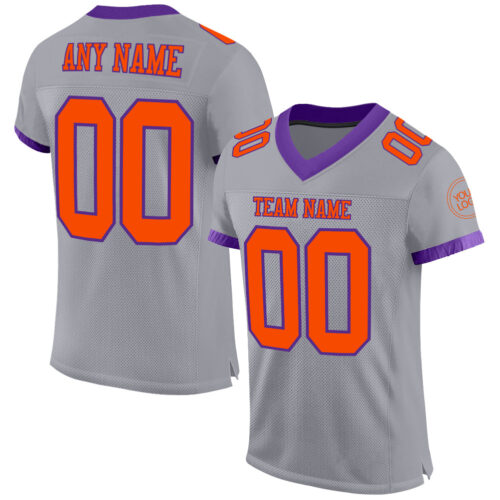 Gray0553 Custom Gray Orange-Purple Mesh Authentic Football Jersey