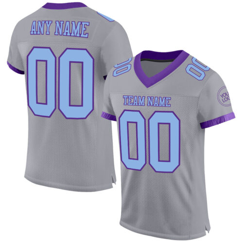 Gray0554 Custom Gray Light Blue-Purple Mesh Authentic Football Jersey
