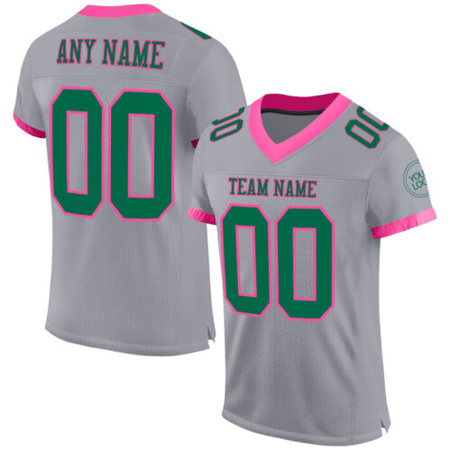 Gray0555 Custom Gray Kelly Green-Pink Mesh Authentic Football Jersey