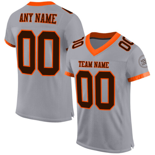 Gray0556 Custom Gray Brown-Orange Mesh Authentic Football Jersey