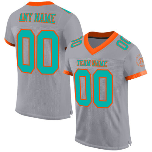 Gray0557 Custom Gray Aqua-Orange Mesh Authentic Football Jersey
