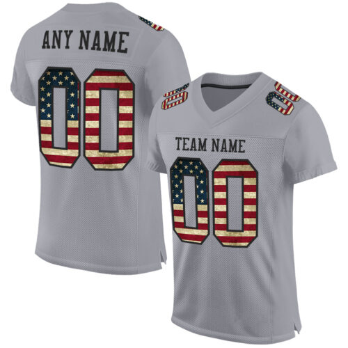 Gray0564 Custom Gray Vintage USA Flag-Black Mesh Authentic Football Jersey