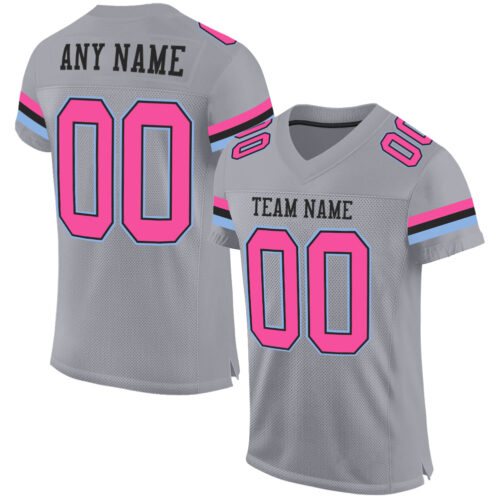 Gray0568 Custom Gray Pink Black-Light Blue Mesh Authentic Football Jersey