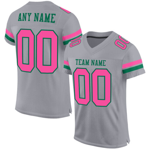 Gray0571 Custom Gray Pink-Kelly Green Mesh Authentic Football Jersey