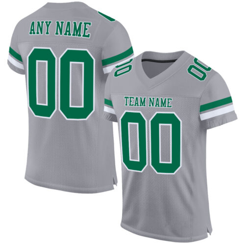 Gray0572 Custom Gray Kelly Green-White Mesh Authentic Football Jersey