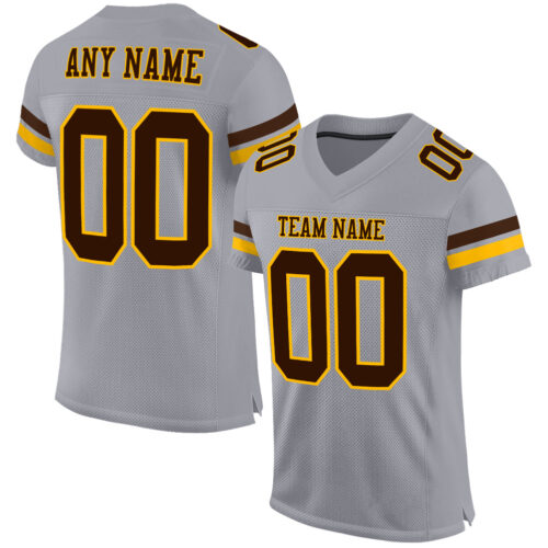 Gray0573 Custom Gray Brown-Gold Mesh Authentic Football Jersey