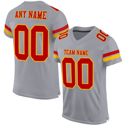 Gray0577 Custom Gray Red-Gold Mesh Authentic Football Jersey