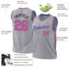Custom Gray Pink Black-Light Blue Authentic Throwback Basketball Jersey