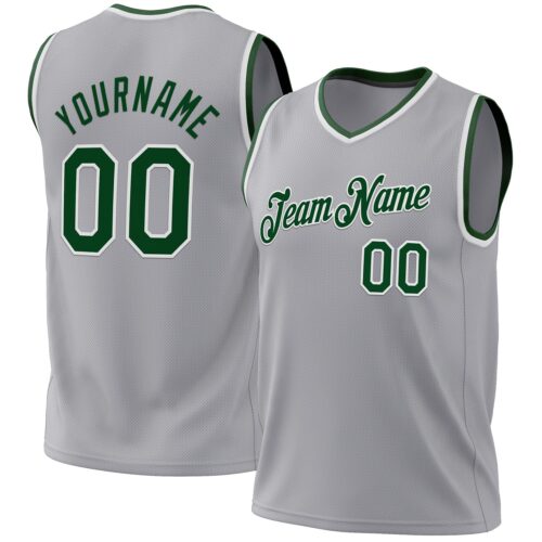 Gray0745 Custom Gray Green-White Authentic Throwback Basketball Jersey