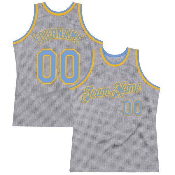 Custom Gray Light Blue-Gold Authentic Throwback Basketball Jersey
