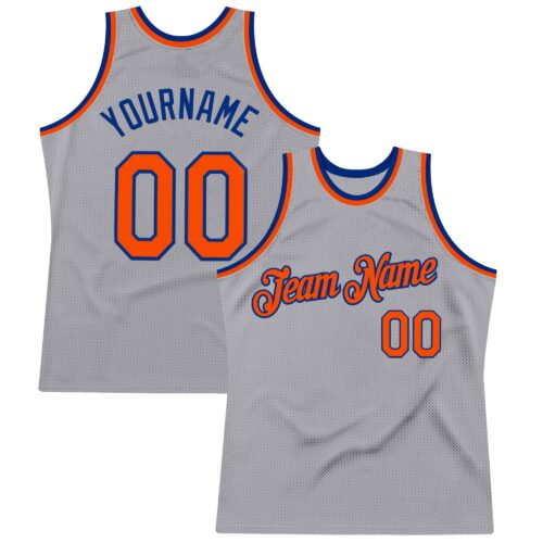 Gray1055 Custom Gray Orange-Royal Authentic Throwback Basketball Jersey