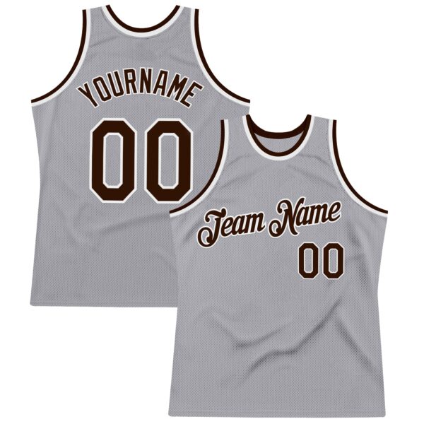 Custom Gray Brown-White Authentic Throwback Basketball Jersey