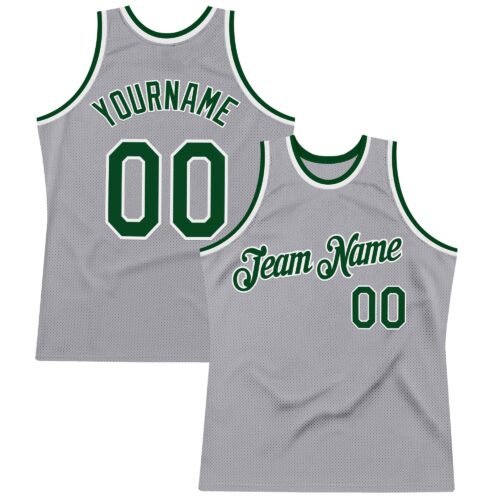 Custom Gray Green-White Authentic Throwback Basketball Jersey