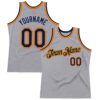 Custom Gray Navy Gold-Orange Authentic Throwback Basketball Jersey