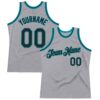 Custom Gray Black-Teal Authentic Throwback Basketball Jersey