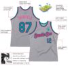 Custom Gray Teal Black-Pink Authentic Throwback Basketball Jersey