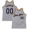 Custom Gray Navy-Old Gold Authentic Throwback Basketball Jersey
