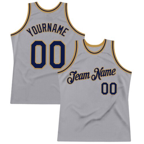 Custom Gray Navy-Old Gold Authentic Throwback Basketball Jersey