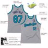 Custom Gray Teal-Navy Authentic Throwback Basketball Jersey