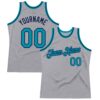 Custom Gray Teal-Navy Authentic Throwback Basketball Jersey